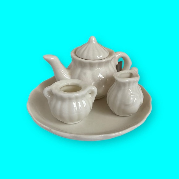 Doll Dishes, Doll Tea Set, Toy Dishes, Tiny Dishes, Roses, 5 pieces White 2” T - Picture 4 of 9